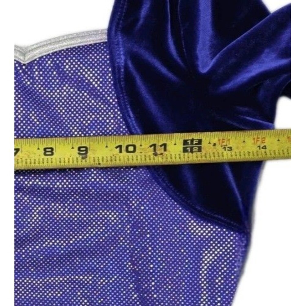 GK Elite VTG Royal Pixelated LS Velvet Sleeves Leotard Blue Violet AS Adult S - Picture 14 of 16